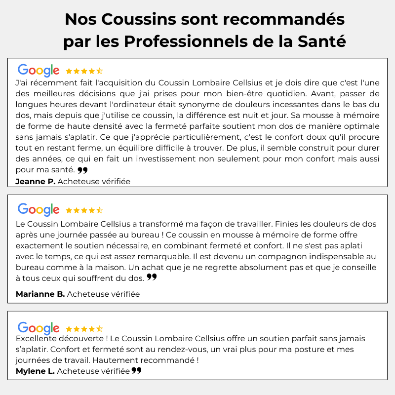 Coussin Orthopédique Dossier Cellsius - Soulage les douleurs lombaires et dorsales